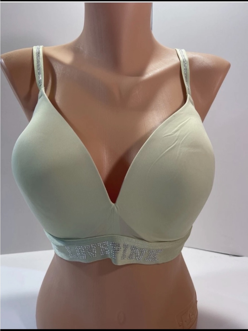PINK Victoria's Secret Light Green Padded Bralette with Rhinestone Band